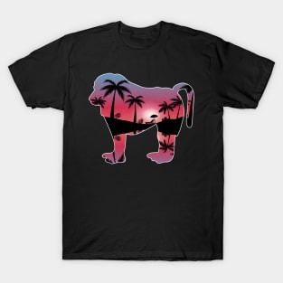 Baboon Beautiful Sunset Beach Palm Tree T-Shirt